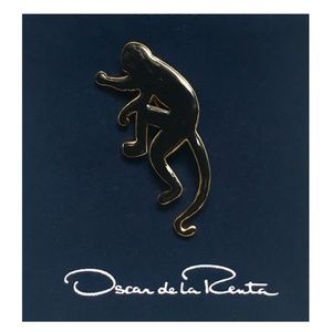 Oscar de la Renta Black Enamel Monkey Pin Brooch